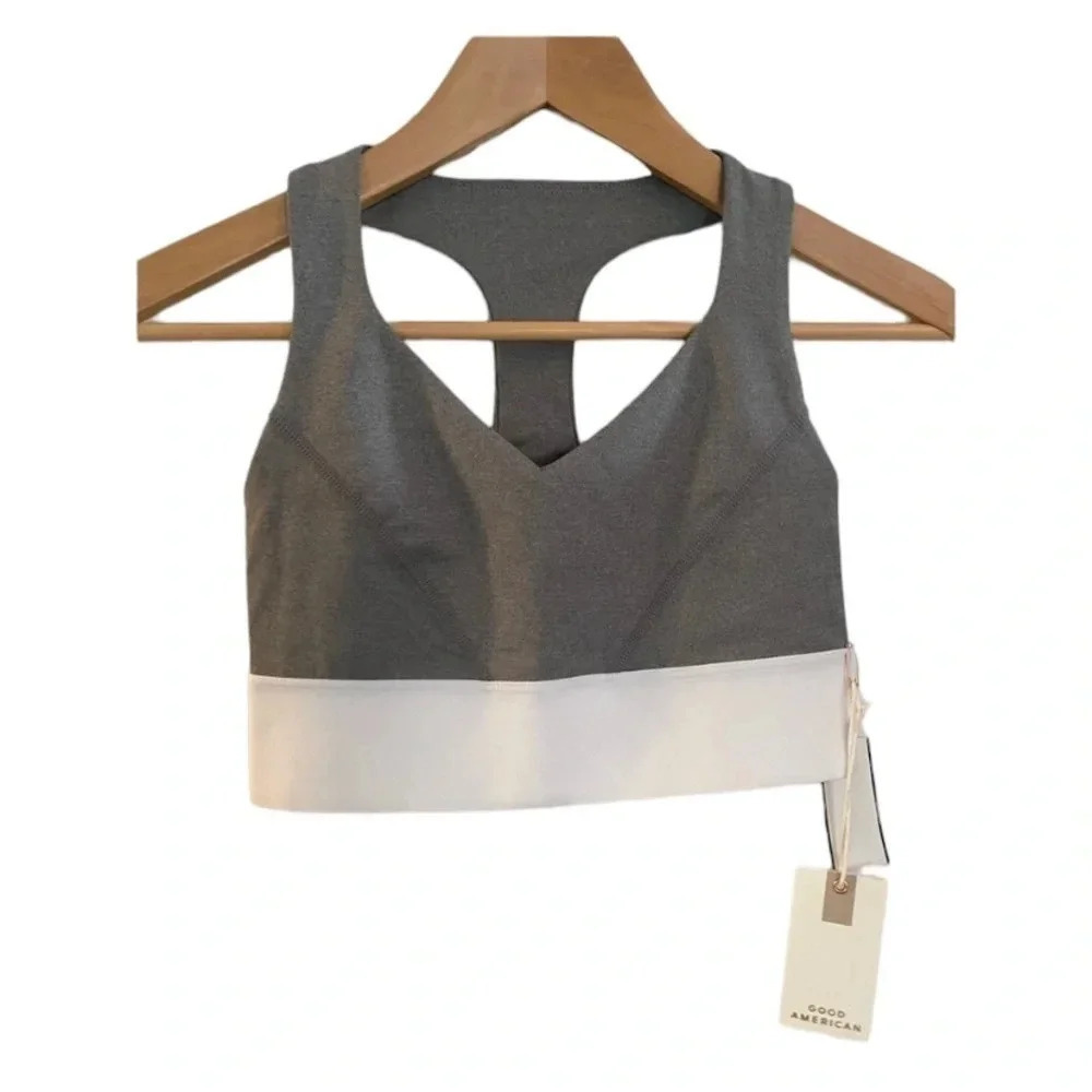 NWT Good American Grey and White Compression Sports Bra Size 0 - Picture 5 of 6
